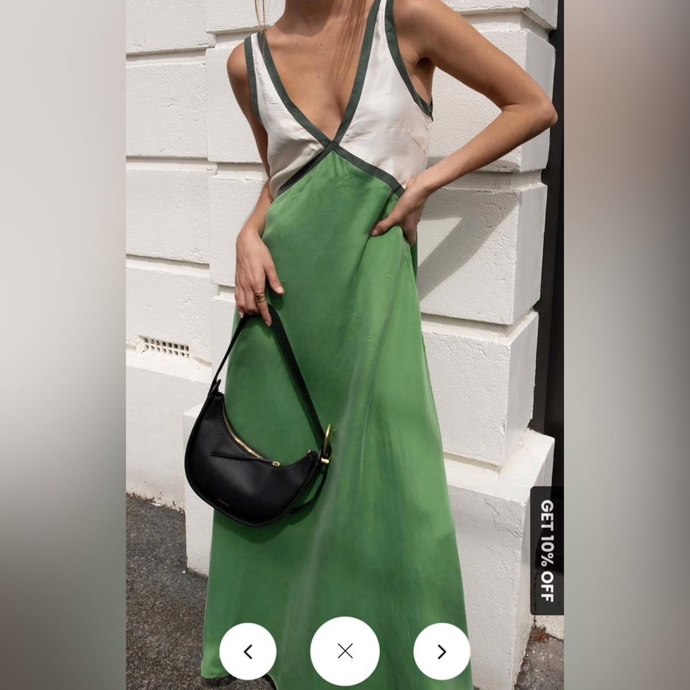 Commense Satin Contrast Trim Long Dress